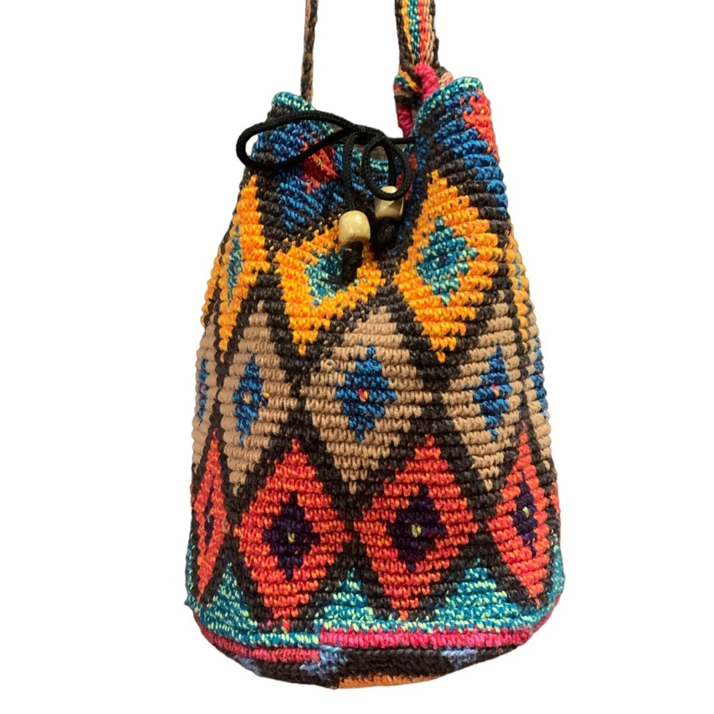 Hand Woven Multicoloured Diamond Pattern Shoulder Bag